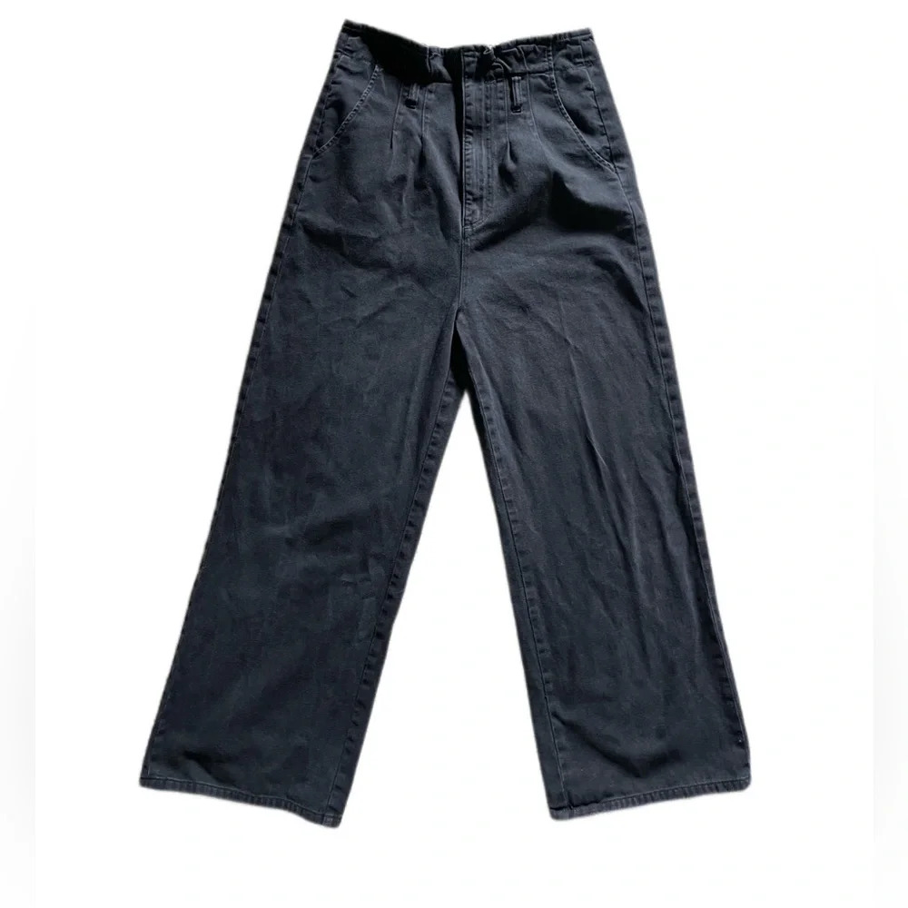 Boyish high rise zip wide leg trouser ankle pants navy blue sz small